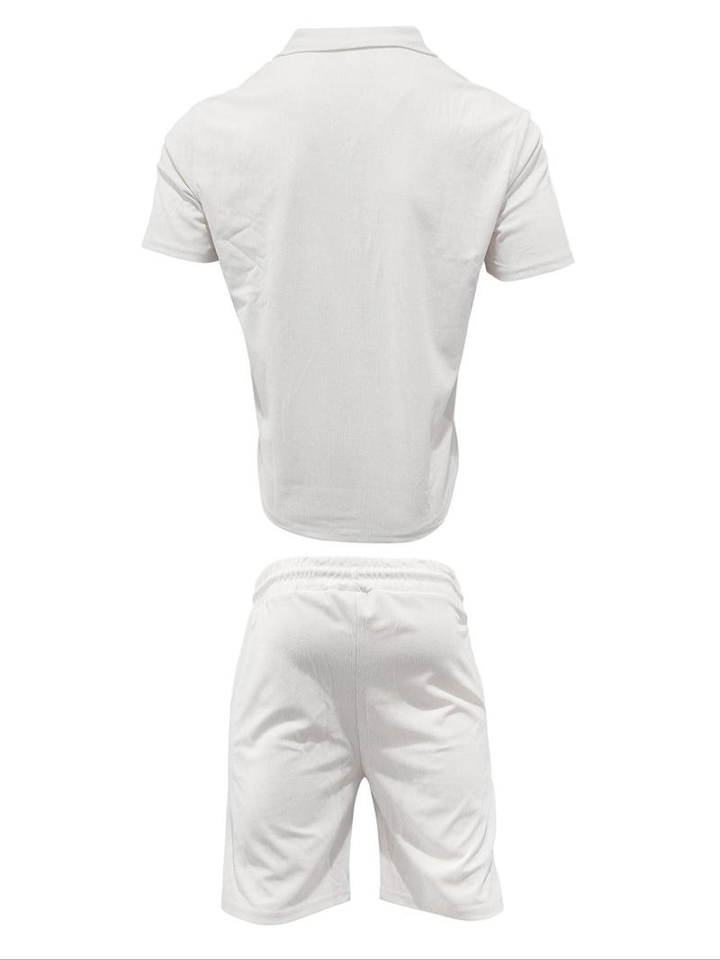 Product Introduction of Men's Striped Print Button Front Shirt & Shorts Set, Loose Casual Short Sleeve Collared Top & Shorts, Men's Summer Outfits 5
