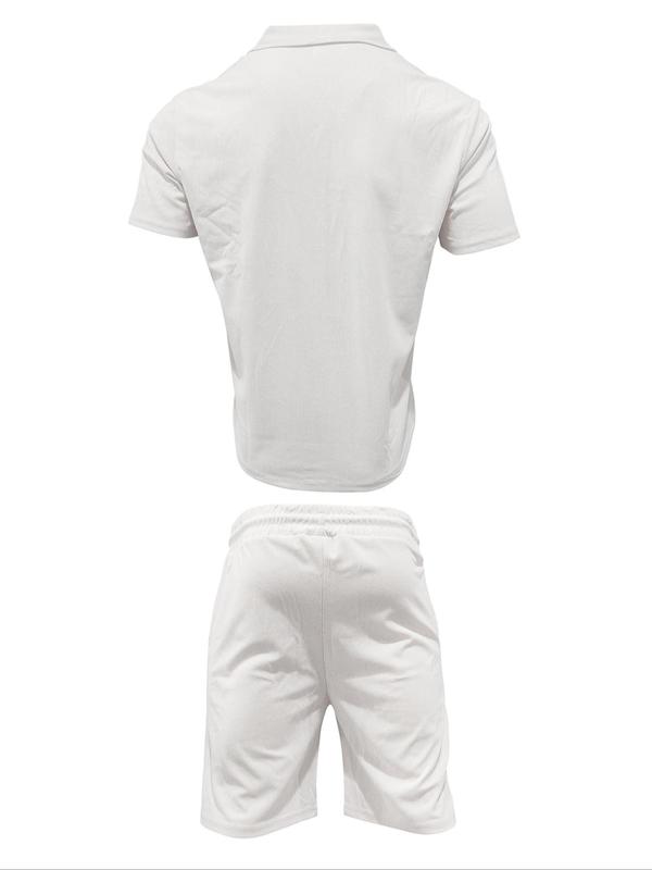 Men's Striped Print Button Front Shirt & Shorts Set, Loose Casual Short Sleeve Collared Top & Shorts, Men's Summer Outfits 4