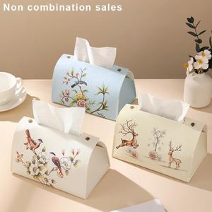 Flower & Bird Pattern Tissue Box, PU Leather Tissue Holder, Tissue Storage Box for Home Living Room Bedroom Dining Room