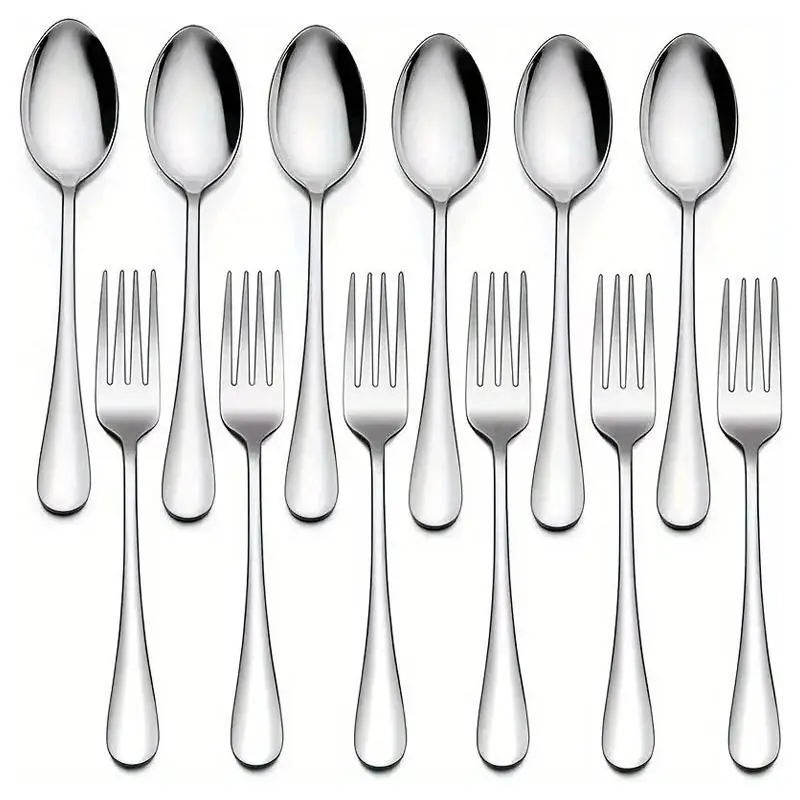 Stainless Steel Cutlery Set (12pcs), Including 6pcs Spoon & 6pcs Fork, Household Tableware Set for Home Kitchen Dining Room