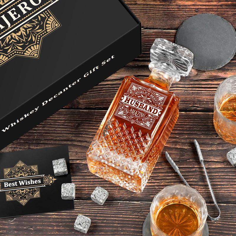 Whiskey Decanter Set, 1 Set Whiskey Decanter with 2 Glasses & Accessories, Bar Set for Home Kitchen Party, Gift for Husband & Grandpa 5