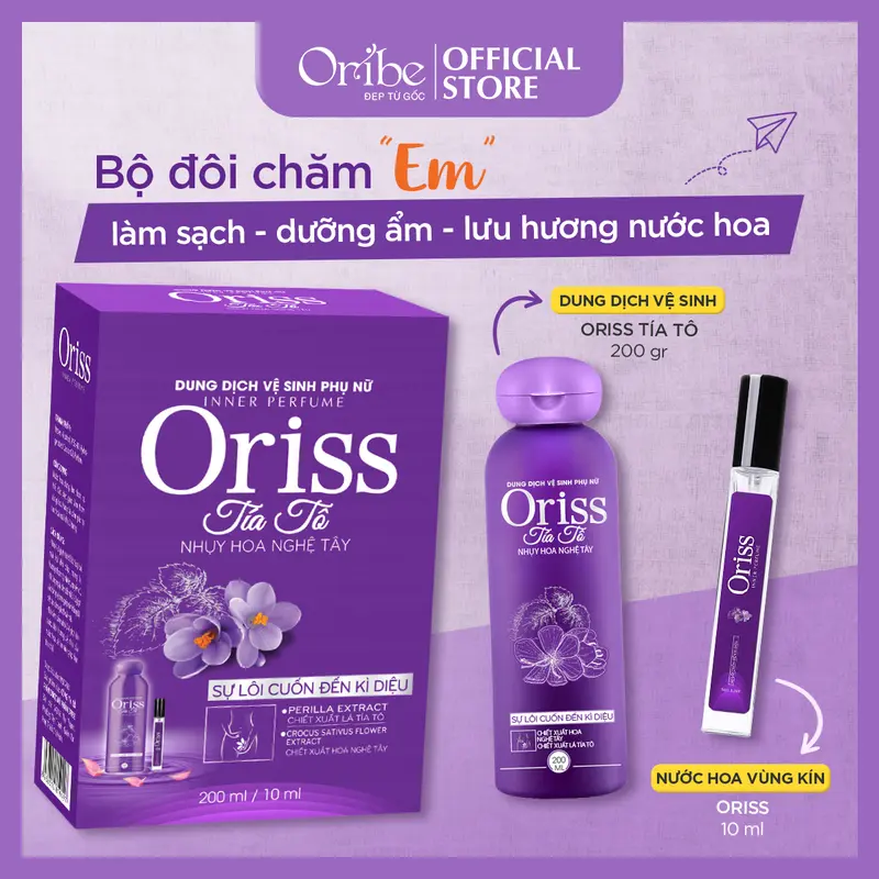 Set Sản Phẩm Chăm Sóc Vùng Kín Oriss Dành Cho Nữ: 1 Dung Dịch Vệ Sinh Nữ Tía Tô 200ml + 1 Nước Hoa Vùng Kín 10ml 1