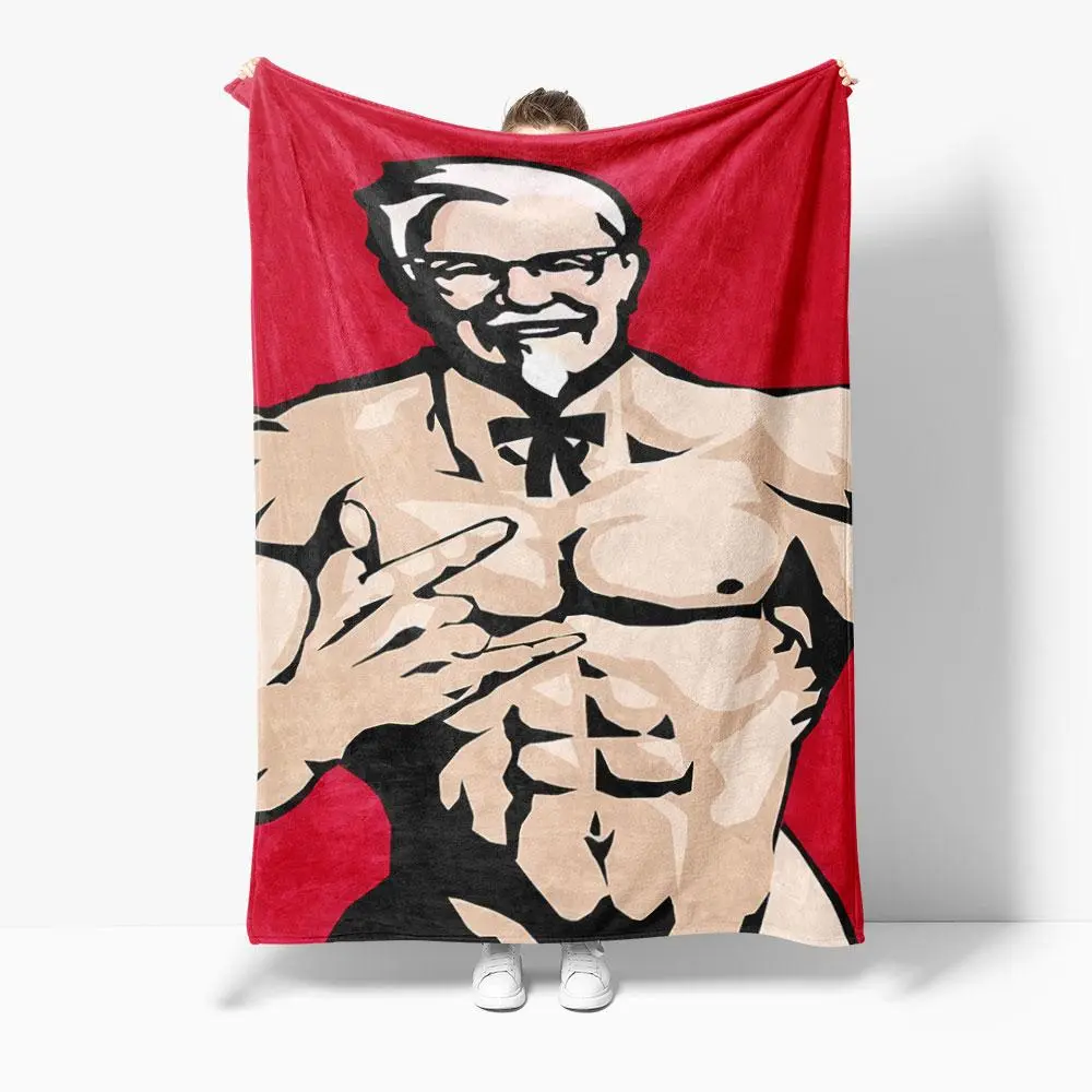 KFC Grandpa Print Flannel Blanket, Comfortable Warm Throw Blanket, Cool Bedroom Bedding Blankets, Gift for Friend & Family