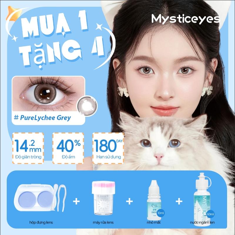 [Mua 1 Tặng 4]MYSTICEYES kính áp tròng 14.0-14.5mm 1 Lens+1 Máy Rửa + 1 Nhỏ Mắt + 60ml Nước Ngâm Len +1 Hộp đựng Lens 1