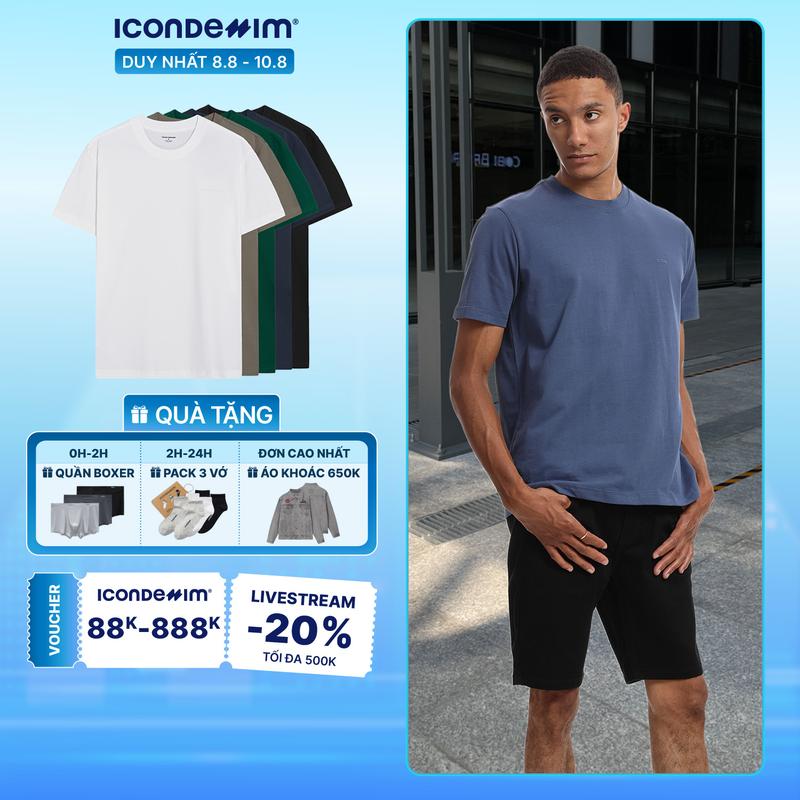 Áo thun nam trơn cổ tròn cotton lụa ICON DENIM form regular unisex basic 5 màu co giãn 4 chiều ATID0122