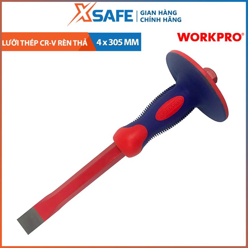 Dùi đục sắt mũi dẹt Workpro, cây dùi đục mũi dẹp kích thước 4x305mm, tay cầm bọc nhựa có vành che bảo vệ tay 1