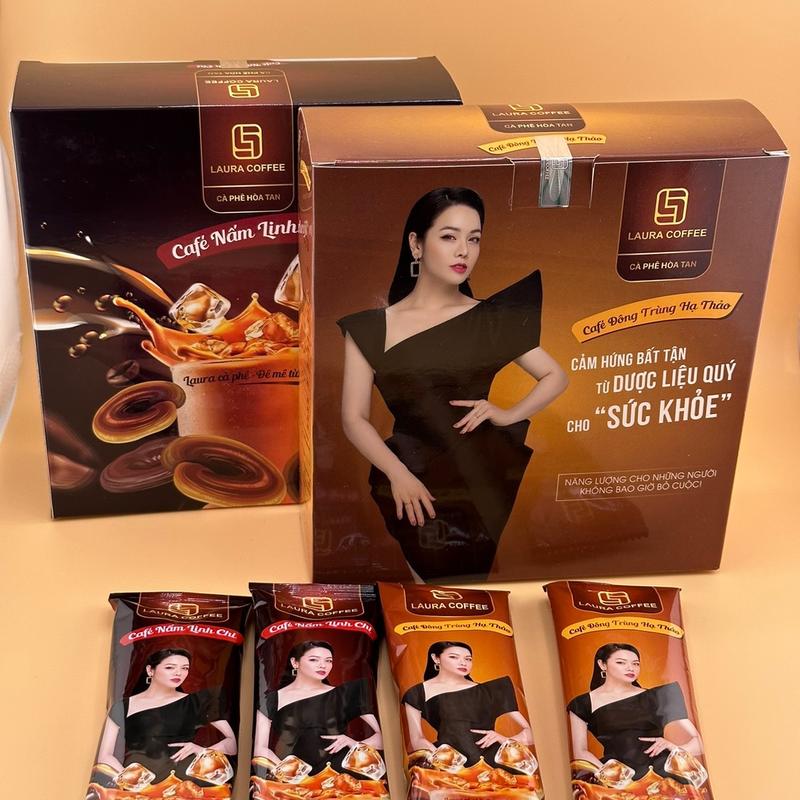 Cà phê Nấm Linh Chi Đông Trùng Hạ Thảo Laura Coffee hộp 10 gói