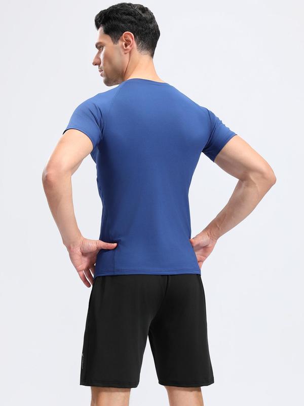 Two-Piece Set Men's Solid Color Sportswear Set, High Stretch Breathable Quick Drying Round Neck Short Sleeve Compression T-shirt & Pocket Design Drawstring Waist Gym Shorts, Casual Sportswear Set for Running Gym Workout 7
