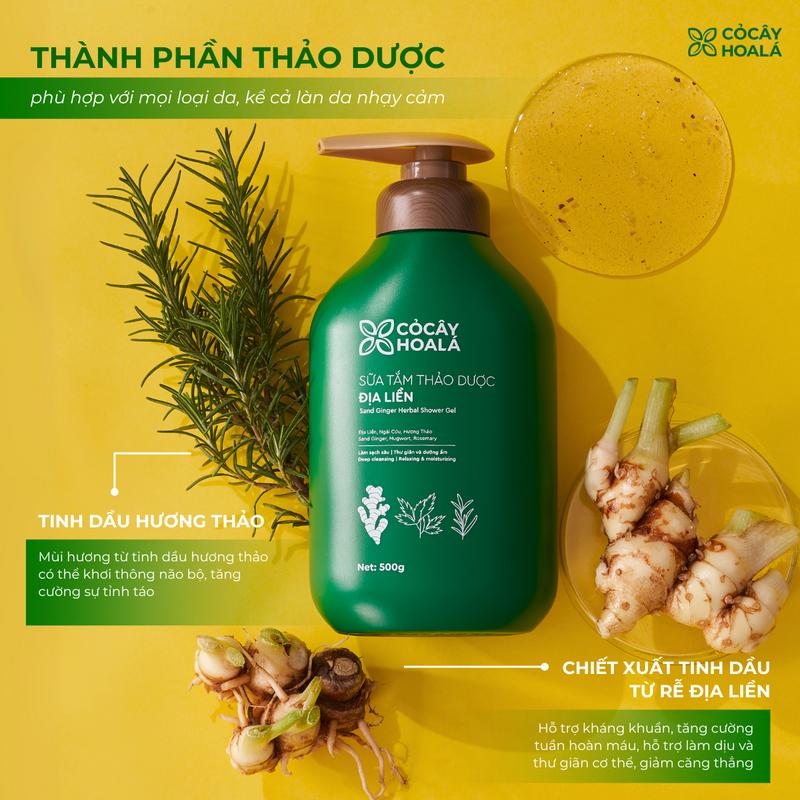 Sữa Tắm Thảo Dược Địa Liền Cỏ Cây Hoa Lá, Hương Thơm Tỉnh Thức Mọi Giác Quan 500g - Tặng Túi Dầu Gội Gừng Sả 30g 3