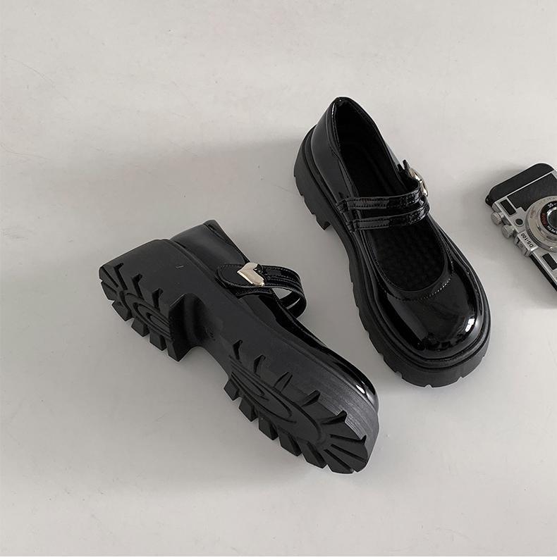Product Introduction of Black and round Thick Bottom Mary Jane Small Leather Shoes Women 2024 New Retro Matching Skirt Low-Cut Chunky Heel Shoes 35