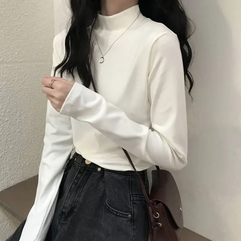 De Rong Half Turtleneck Base Shirt for Women, Autumn and Winter Inner Wear, New Long Sleeve T-Shirt, Slimming and Warm, Suitable for Outerwear