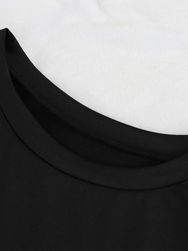 Product Introduction of Women's Letter Print High Low Hem Tee & Pants Two-piece Set, Casual Round Neck Long Sleeve Top & Trousers Two-Piece Set for Spring & Fall, Women's Clothes for Daily Wear 4