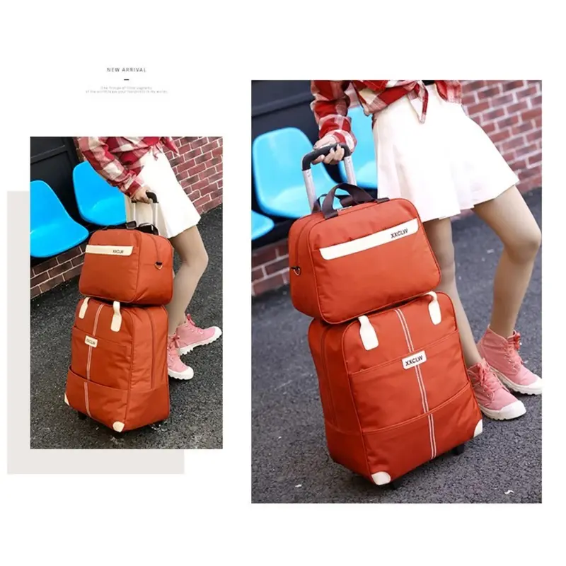 Vali du lịch 20inch CÓ BÁNH XE TAY KÉO  tặng kèm túi xách XXCLW - vali kéo 20inch Kem 3