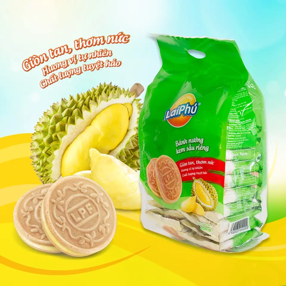 Bánh Cookies Bánh quy nướng Kem Dâu/Sầu Riêng LAI PHÚ Hộp 270g/Gói 350g