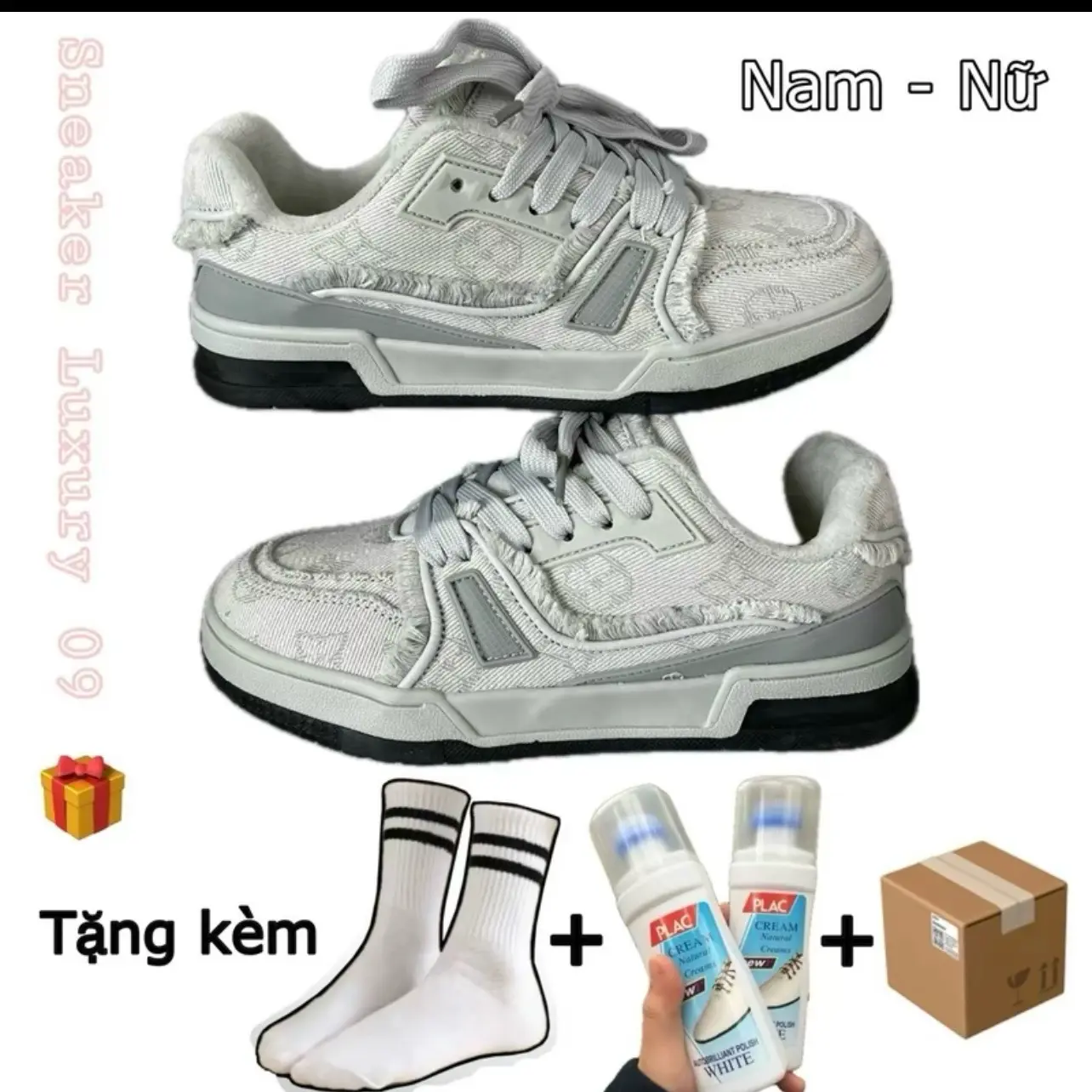 [Mã Vui Tươi] Giày Thể Thao Sneaker Hoạ Tiết Màu Xám Loại 1 Hót Trend Nam Nữ. Freship, Tặng Tất Chân, Lọ Vệ Sinh, Box Bảo Vệ Shoes Hoa Đế Bằng
