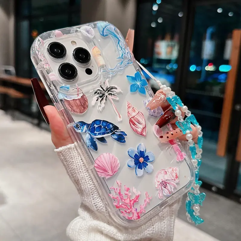 Mermaid Themed Phone Case with Beaded Lanyard, Cute Phone Protective Cover, Phone Accessories Compatible with Iphone 11 12 13 14 15 Pro Max, Casing, Protection 3