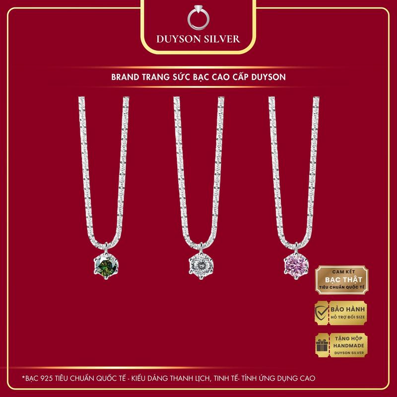 Dây chuyền bạc 925 DUYSON SILVER, Vòng cổ nữ dây xù bắt sáng lấp lánh mặt tròn đính đá [DCKX14]
