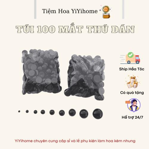 Túi 100 Mắt Thú Dán Gấu Bông Đủ Size Màu Đen Đan Móc Len Thủ Công Diy YiYihome