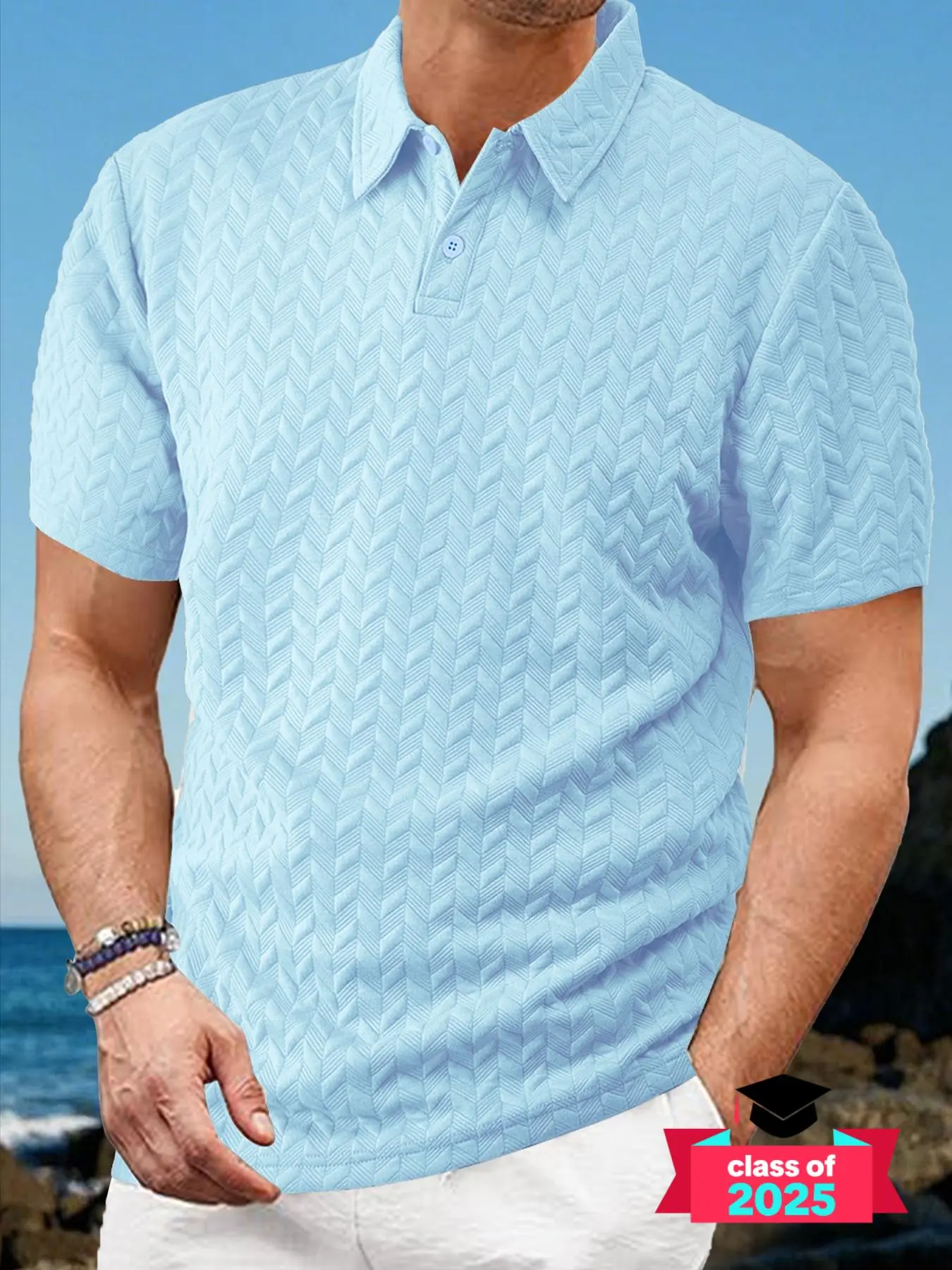Men's Solid Jacquard Polo Shirt, Loose Casual Fashion Comfy Short Sleeve Top for Summer, Men's Clothes for Daily Wear, Menswear