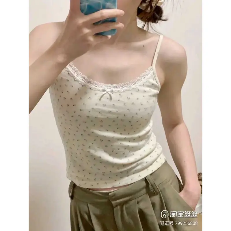 FLIF - Tank Top Rajut Wanita C19 Motif Bunga Bunga Kecil - Ukuran M/L - Panjang, Dalaman 1