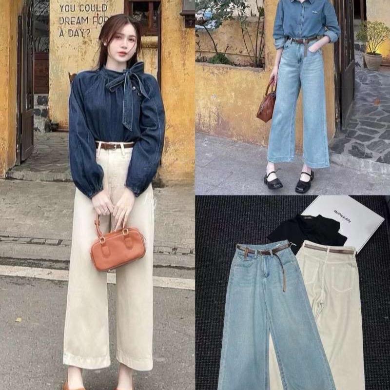 Lynk Nhi • Quần jeans xuông nấm kèm đai 2 màu dài 92cm phù hợp cao 1 m57 trở xuống ( hàng QC L1)# Q3091 Nữ Women Pants 5