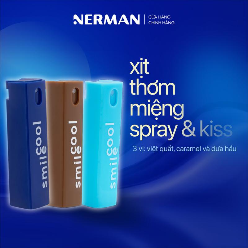 Xịt thơm miệng Spray & Kiss Nerman vị kẹo hoa quả bạc hà the mát cho nam nữ chai 10ml Xịt Miệng