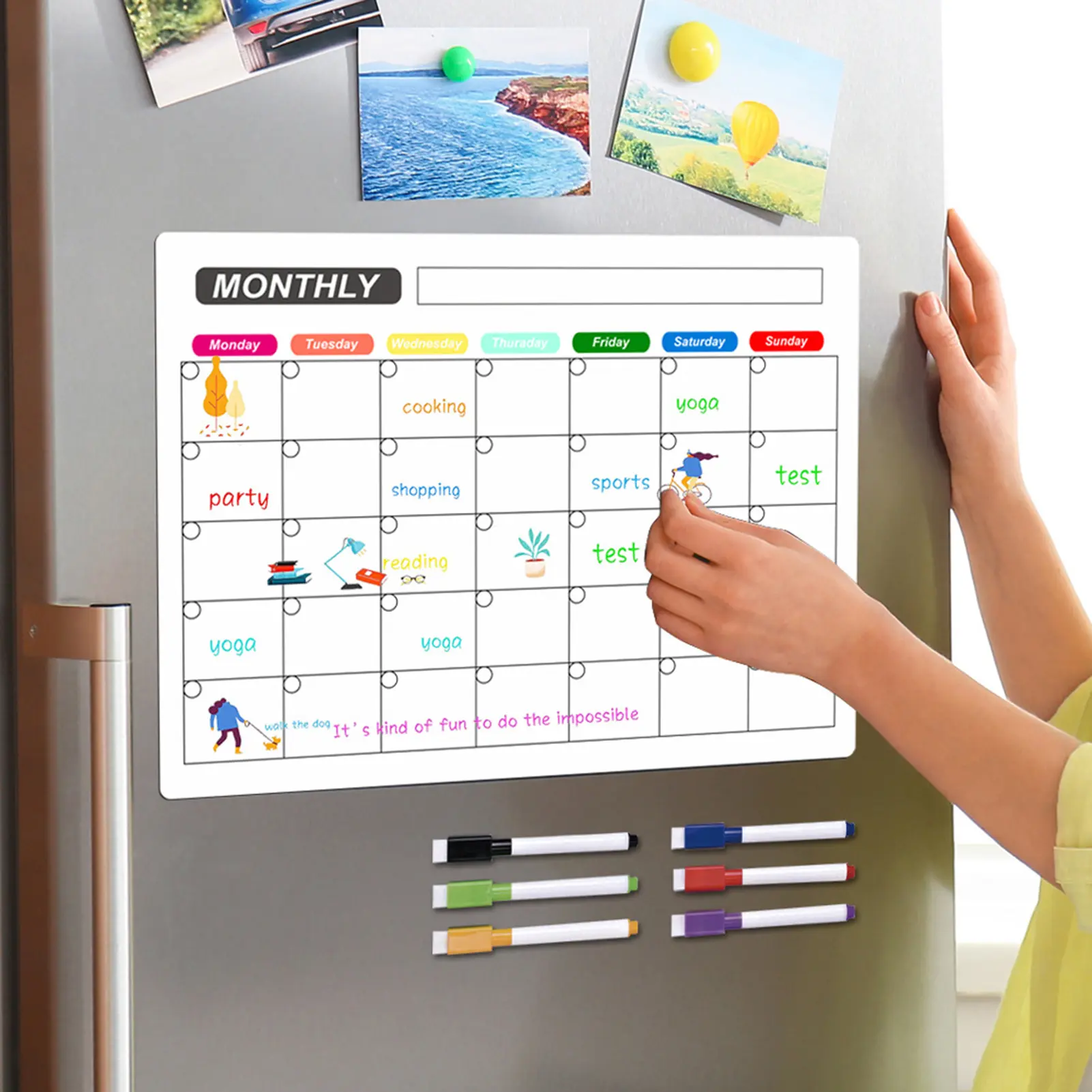 1 Set Magnetic Message Board Refrigerator Magnet Erasable Writing Surface Weekly Planner for Home Kitchen