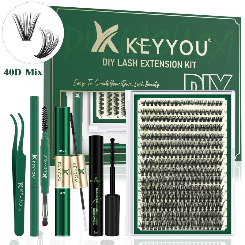 Individual False Eyelashes with Eyelash Bond & Sealing & Lash Remover & Portable Eyelash Brush Angled Brow Brush & Double Ended Lash Comb Tweezers, Lash Clusters 1