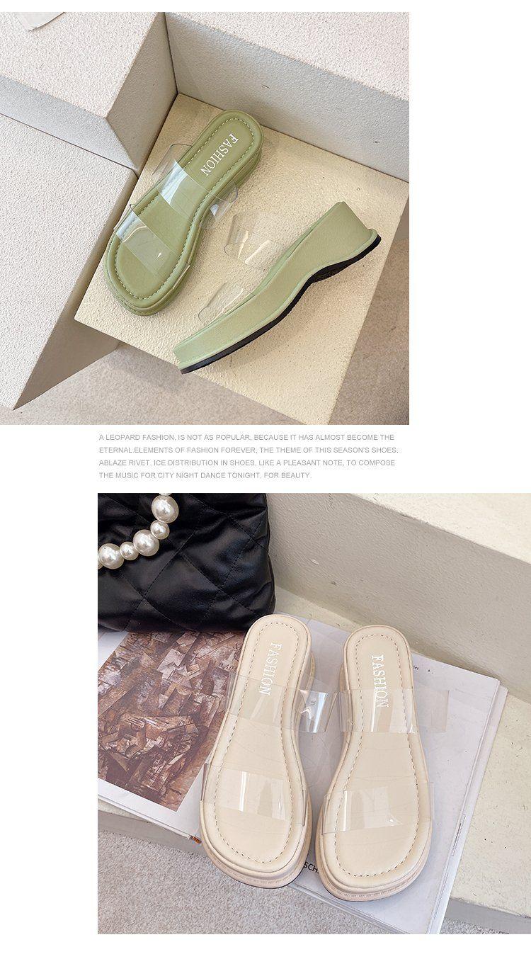 Product Introduction of Wedge Sandals 2025 New Women's Summer Transparent High Heels Thick Sole Chunky Heel Roman Beach Outdoor Slippers for Women 11
