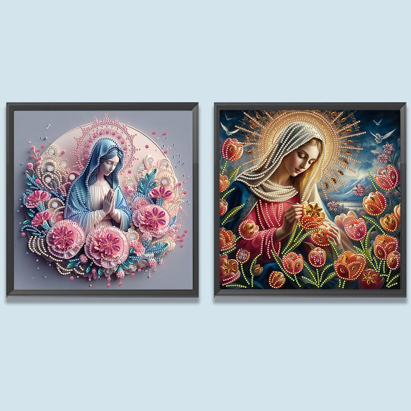 Bộ Tranh Đính Đá Đá Đá Khoan Hình Đặc Biệt Nửa Bộ, 5D Tự Làm, Chân Dung Đức Trinh Nữ Maria