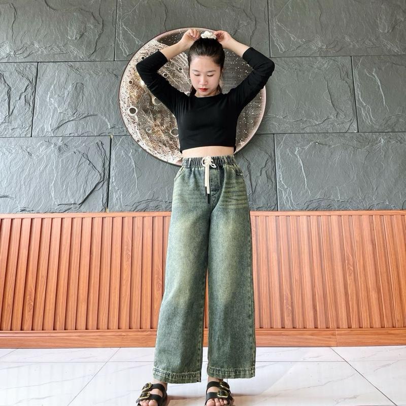 [ Hàng Đẹp] Quần Jean Nữ Ống Xuông  9 Tấc Chất Bò Dày Dặn Và Mềm Mại Cạp Cao Lưng Chun