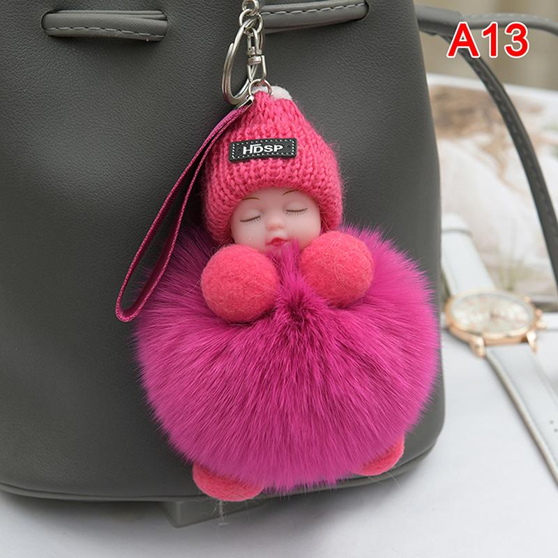 Product Introduction of Pompom Sleeping Baby Keychain Cute Fluffy Plush Doll Keychains 31