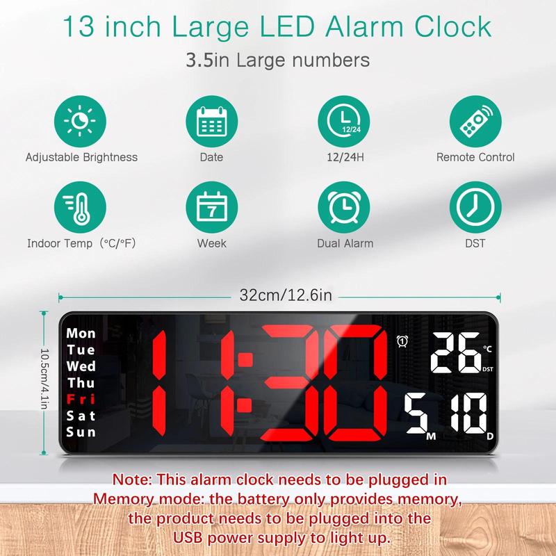 Multifunctional LED Electronic Clock, 1 Count Battery Powered Digital Clock with Remote Control, Home Decor Supplies for Living Room Bedroom 1