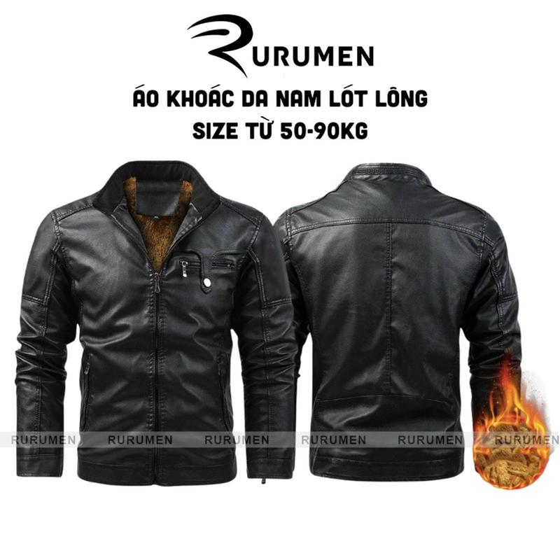 AK077 - Áo Khoác Da Nam Rurumen Cổ Bẻ Cao Cấp - Áo Khoác Nam Vải Da Lót Lông Cao Cấp Big Size