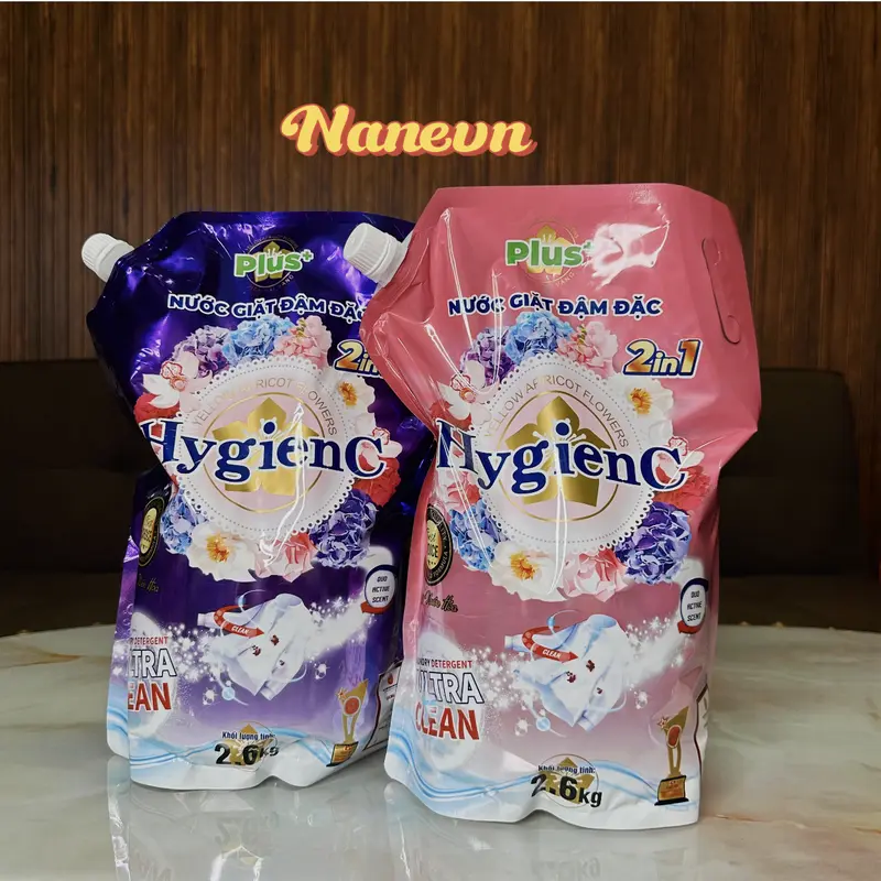 Hot [ComBo 3 Túi] Nước giặt HygienC Plus đậm đặc công nghệ thái lan - Dung tích 2600ml Làm Sạch (Tặng 1 Chai BoDymist - 2 túi xả 200ml - 1chai Xịt Thơm) 1