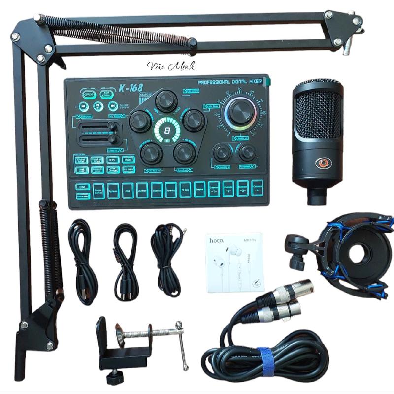 Bộ Thu âm livestream soundcar K-168 đời mới Míc AQTA_Q1 màu đen nguồn 48v hát nhẹ  bắt mìc  xa.nhiều  hiệu ứng vui nhộn