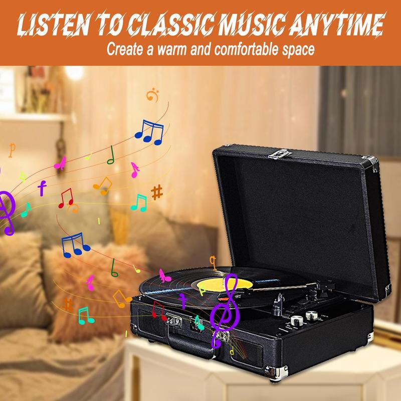 Wireless Vinyl Record Player with Speaker, Portable Vintage Suitcase Vinyl Turntable Record Player with Built in Stereo Speakers, USB Powered Record Player, Audio 2