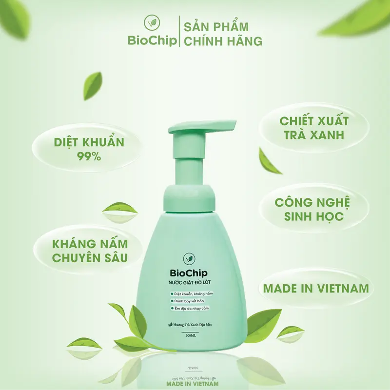 Combo 2 chai Nước giặt đồ lót sinh học BioChip hương hoa anh đào và hương trà xanh Chất lỏng Làm Sạch 4