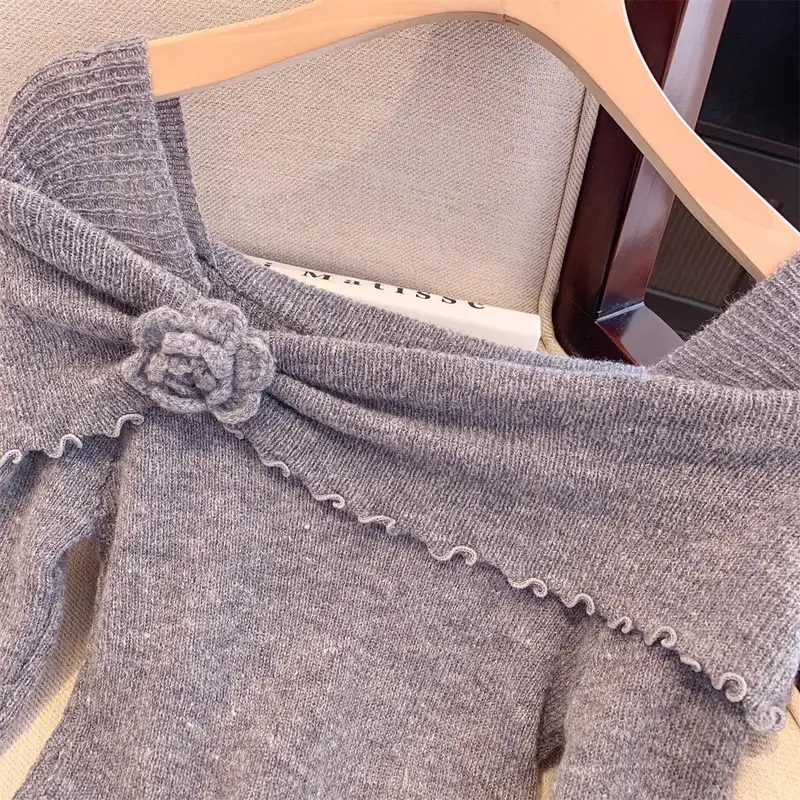 Đồ Len Cho Nữ, Phong Cách Cổ Điển Selvedge Dây Áo Len Đỏ Thanh Lịch, Bộ Sưu Tập Mới Mùa Thu, Tay Kèn Hợp Xu hướng Áo Len Bất Đối Xứng Women Top 8