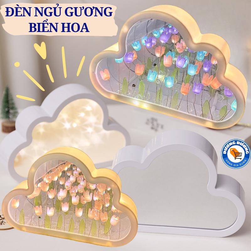 Đèn Ngủ Biển Hoa Tulip Hình Đám Mây Decor Tự Làm Dễ Thương - Gương Đèn 3D Trang Trí Phòng Ngủ - Đèn Trang Trí - Đèn Ngủ Hoa Tulip Tự Làm Hình Mây Gương Xinh Xắn - Đồ Handmade