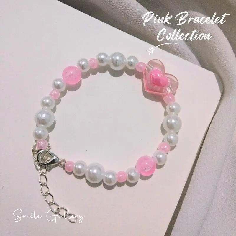 Aesthetic Pink Bracelet / Beads Bracelet Pink Series / Gelang Aesthetic Korean Style / Beads Bracelet / Gelang Couple / Gelang Manik-Manik / Gelang Aesthetic Warna Pink Bentuk Pita Bunga Kupi-Kupu Butterfly Perempuan 4