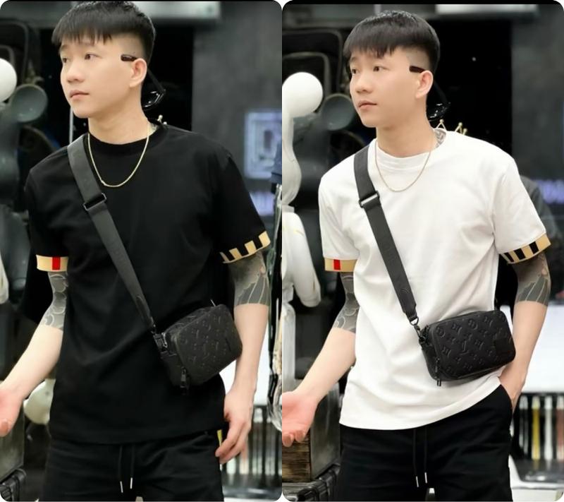 Mẫu áo thun nam phối viền tay vai áo trẻ trung năng động boy phố hiện đại , chất vải cotton co giãn bốn chiều thoáng mát . Menswear Cổ Tròn