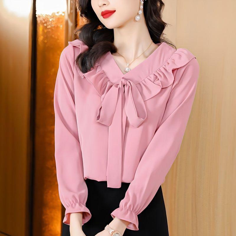 Product Introduction of Áo Sơ Mi Dài Tay Áo, Cho Nữ, Thiết Kế Thắt Nơ Phong Cách Trẻ Trung Và Rực Rỡ, Áo Cánh Xếp Nhún, Áo Che Bụng, Thích Hợp Cho Mùa Xuân Và Mùa Thu, 2024 1