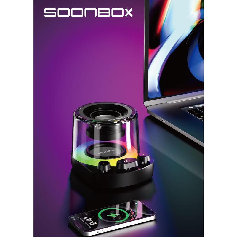 SOONBOX S301 Mini Speaker Bluetooth Portable 5.3 Wireless 10W Bass HifI 360 Sound + LED Light Mechanical Button 4