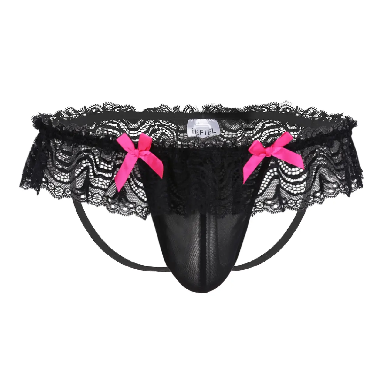 Venjoe Men's Sissy Lace Sheer Pouch Bikini G-string Thong Underwear Crossdress Panties
