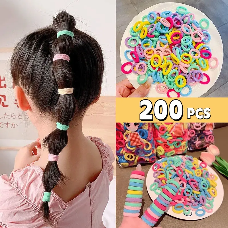 Dây Buộc Tóc Nylon Ealstic, 200 Chiếc, Nhiều Màu Sắc, Dành Cho Bé Gái, Buộc Tóc Đuôi Ngựa, Dây Cao Su Scrunchie, Phụ Kiện Tóc Trẻ Em