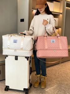 Bolso de viaje de gran capacidad de color sólido, bolso de viaje plegable portátil ligero, bolso de viaje de separación multifuncional en seco y húmedo, bolso de fitness para yoga