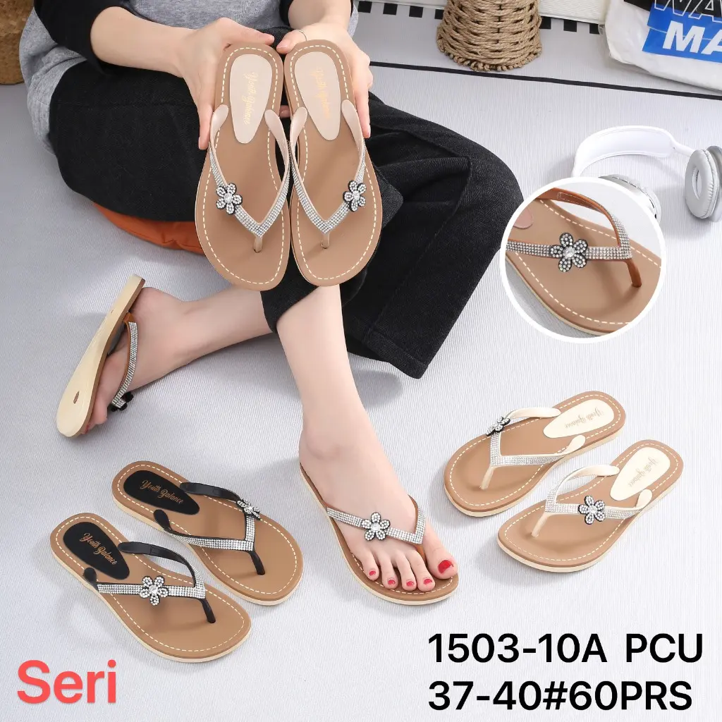 sandal jepit wanita kekinian manik manik karet murah terbaru original balance 1503-10A