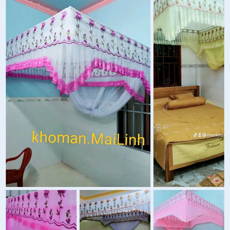 Mã  [ A 11 ]  Màn mắc khung vuông von thêu chất liệu tuyn thái lạnh { ko khung}##khoman.Mailinh### 0