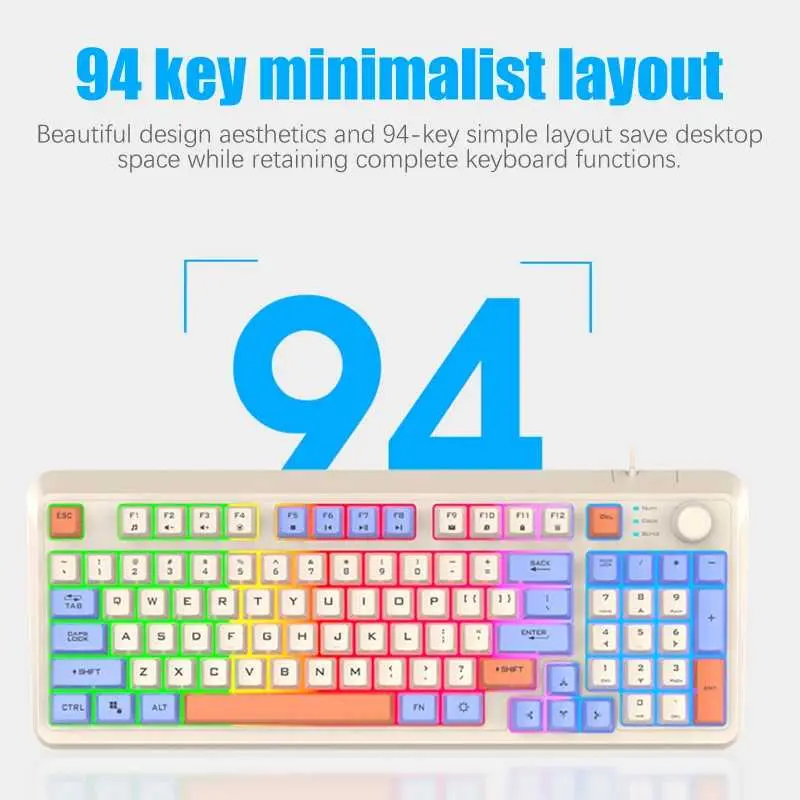 XUNFOX Gaming Keyboard RGB LED USB Wired 94 Keys Top Knob with Mouse - K820 7